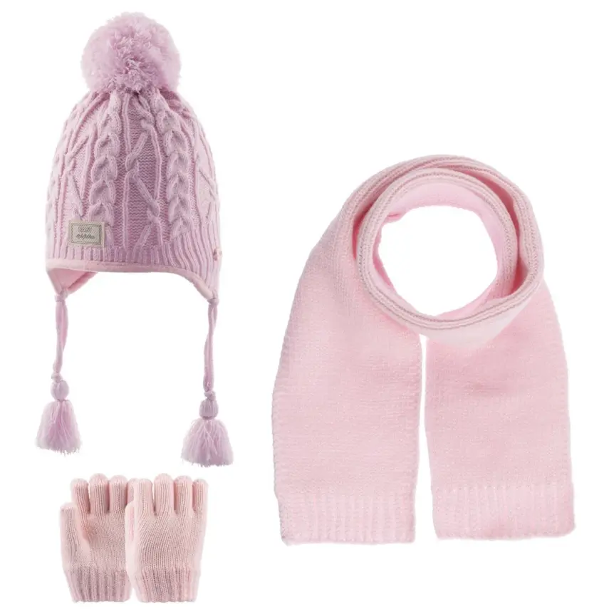 Kitti Kız Bebek Eldiven Atkı Bere Takım Açık Pembe - 1