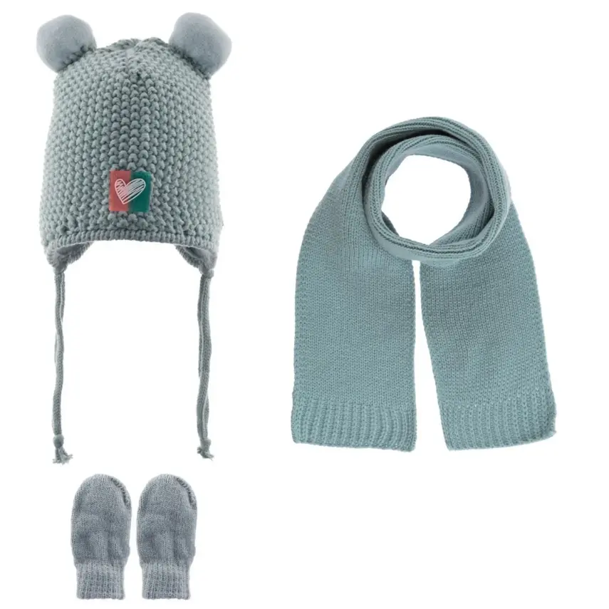Kitti Kız Bebek  Eldiven Atkı Bere Takım Mint 0-18 Ay  - 1