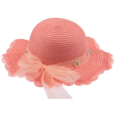Kitti Kız Bebek Hasır Şapka 1-3Yaş Orta Pembe
