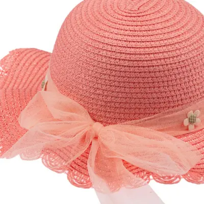 Kitti Kız Bebek Hasır Şapka 1-3Yaş Orta Pembe (1)