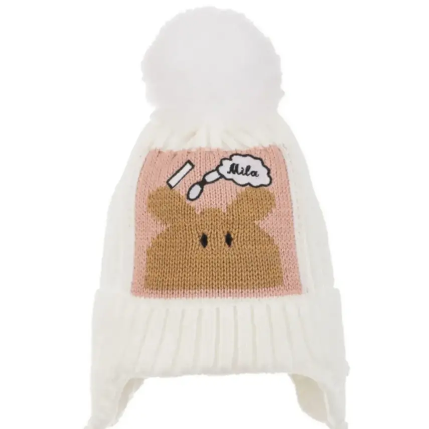 Kitti Kız Bebek Kulaklı Bere 1-4 Yaş Krem  - 2