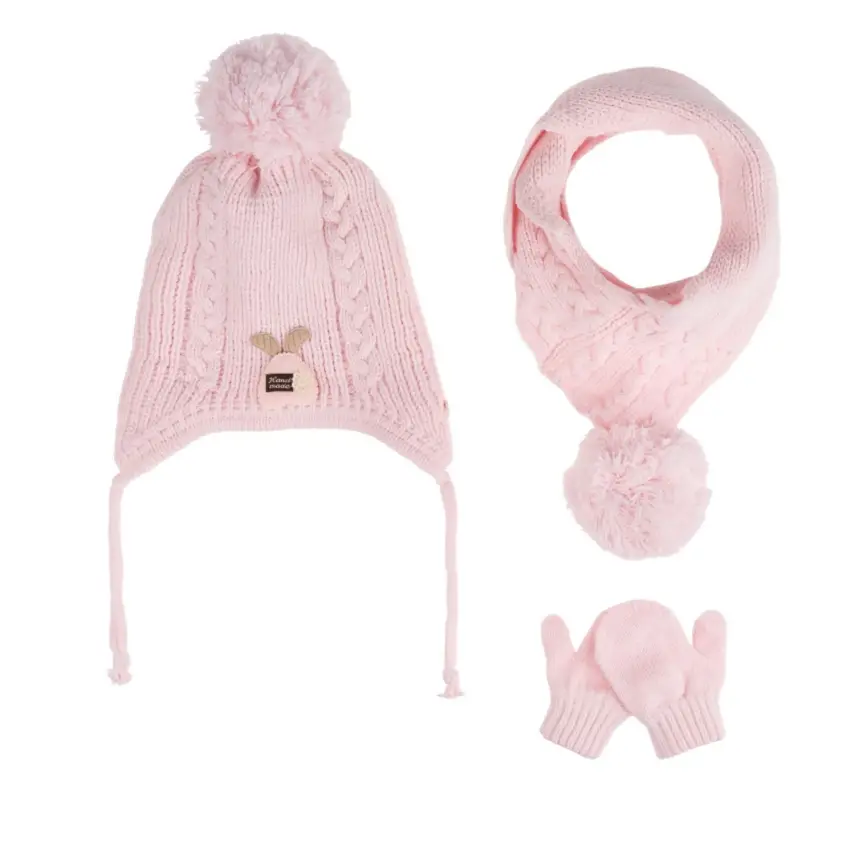 Kitti Kız Çocuk Eldiven Atkı Bere Takım 0-18 Ay Açık Pembe  - 1