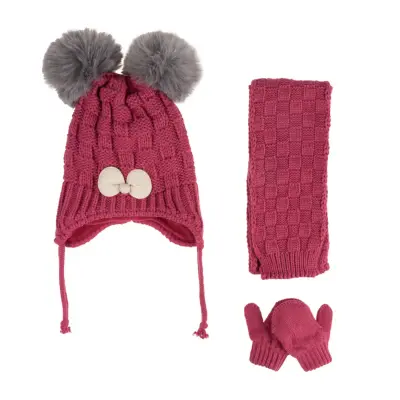 Kitti Kız Çocuk  Eldiven Atkı Bere Takım 0-18 Ay Menekşe  - 1