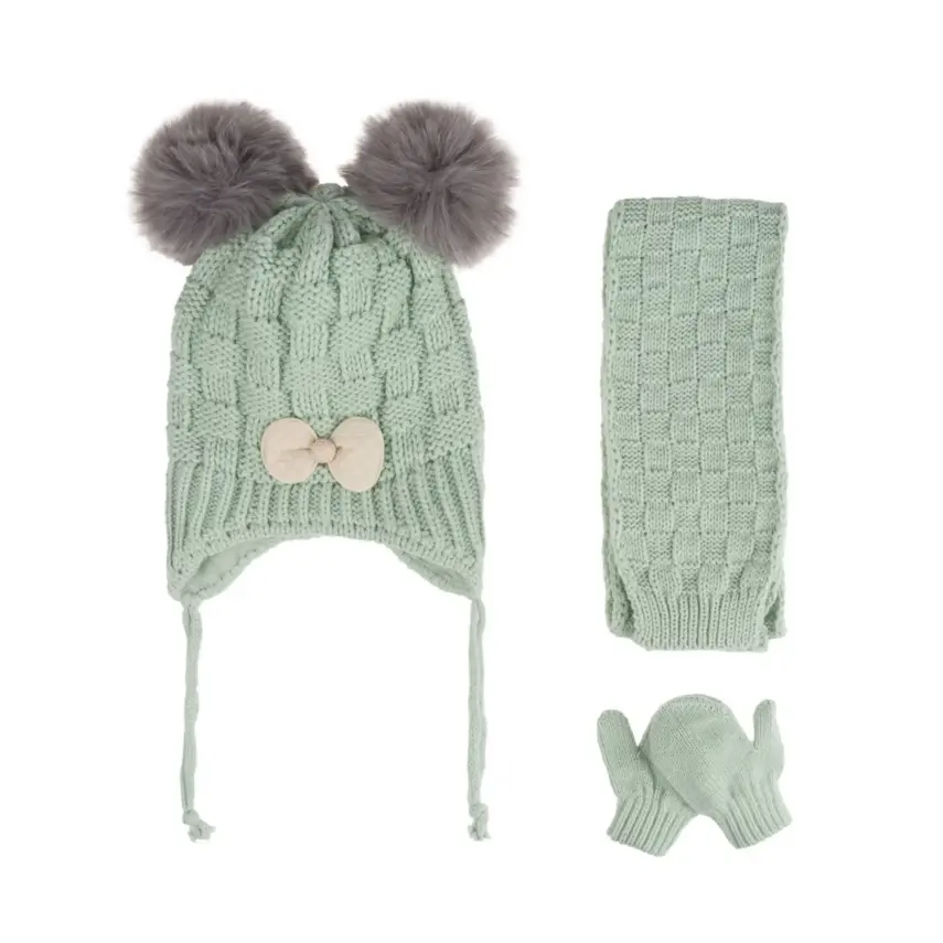 Kitti Kız Çocuk Eldiven Atkı Bere Takım 0-18 Ay Mint - 1