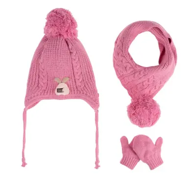Kitti Kız Çocuk  Eldiven Atkı Bere Takım 0-18 Ay Pembe  