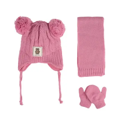 Kitti Kız Çocuk  Eldiven Atkı Bere Takım 0-18 Ay Pembe  - 1