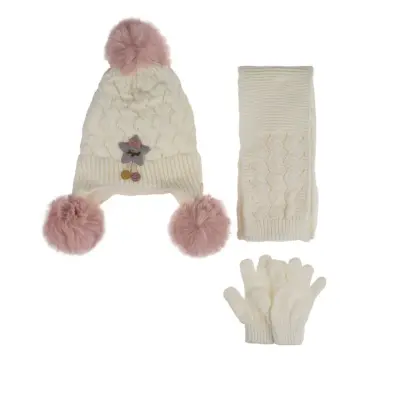 Kitti Kız Çocuk  Eldiven Atkı Bere Takım 1-4Yaş Krem  