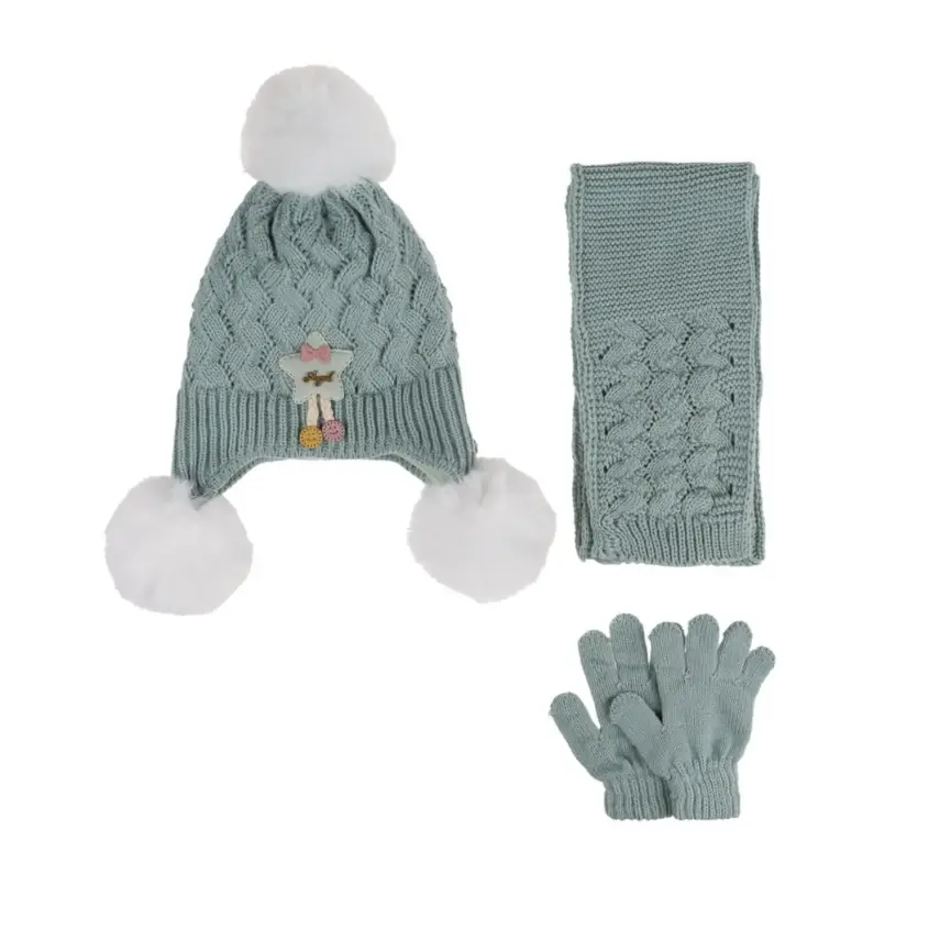 Kitti Kız Çocuk  Eldiven Atkı Bere Takım 1-4Yaş Mint - 1