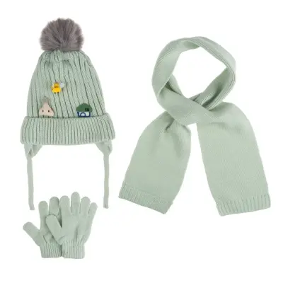 Kitti Kız Çocuk Eldiven Atkı Bere Takım 1-4Yaş Mint  - 1