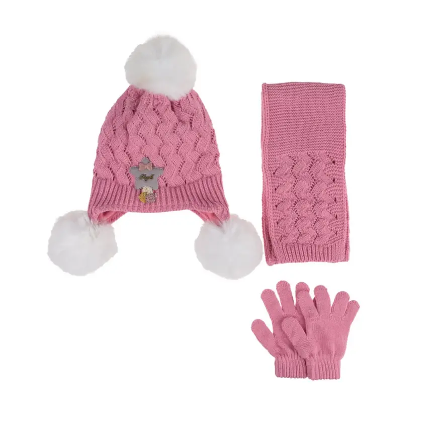 Kitti Kız Çocuk  Eldiven Atkı Bere Takım 1-4Yaş Pembe  - 1