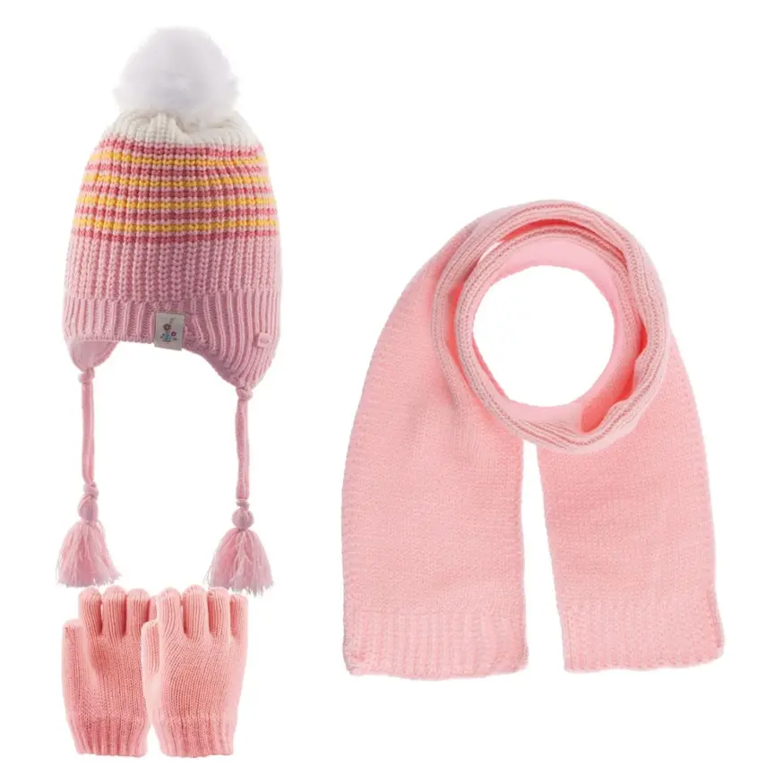 Kitti Kız Eldiven Atkı Bere Takım Pembe 1-4Yaş Asortili - 1