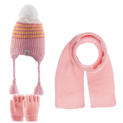 Kitti Kız Eldiven Atkı Bere Takım Pembe 1-4Yaş Asortili - 3