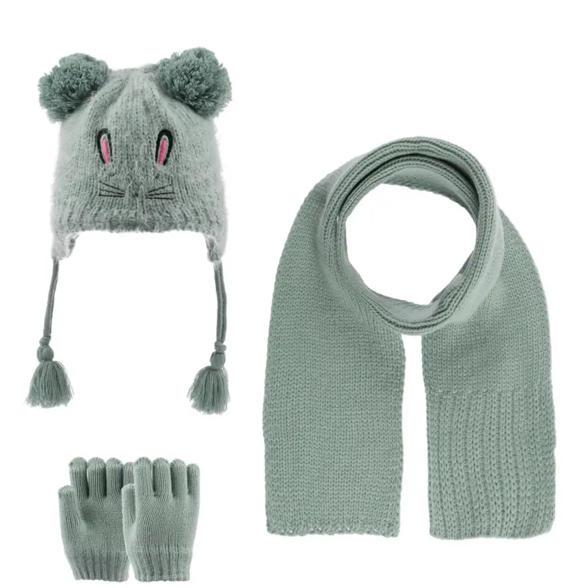 Kitti Unisex Bebek Atkı Bere Eldiven Takım Mint - 1