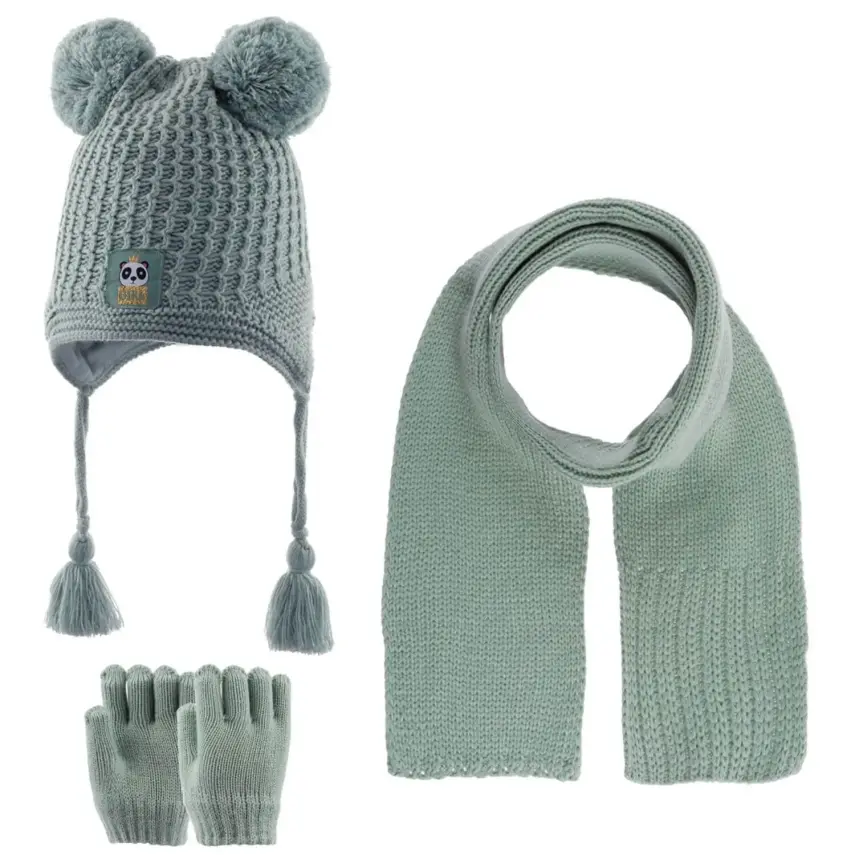 Kitti Unisex Bebek Eldiven Atkı Bere Takım Mint - 1