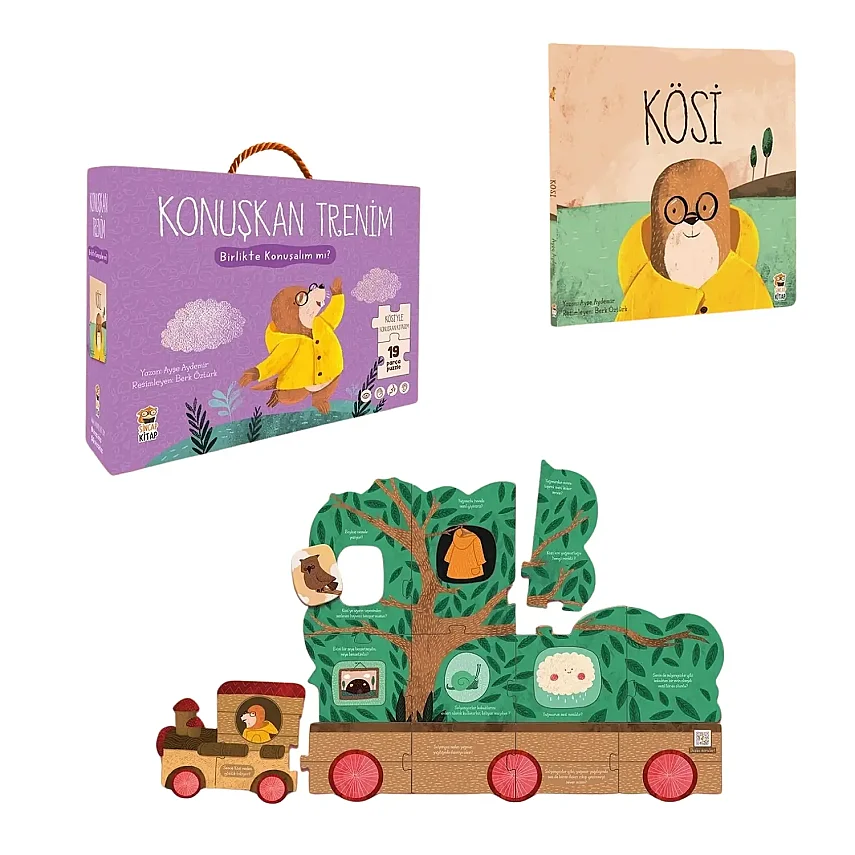 Kösi- Konuşkan Trenim 19 Parça Puzzle ve Kitap - 1