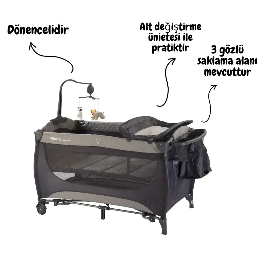 Kraft Monaco Dönenceli Oyun Parkı 70x120 cm Grey - 4