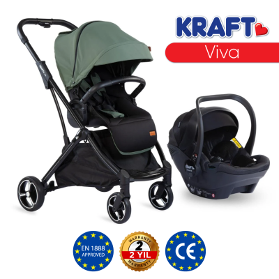 Kraft Viva I-Size Çift Yönlü Tek Elle Katlanabilir Travel Sistem Bebek Arabası Beige - 7