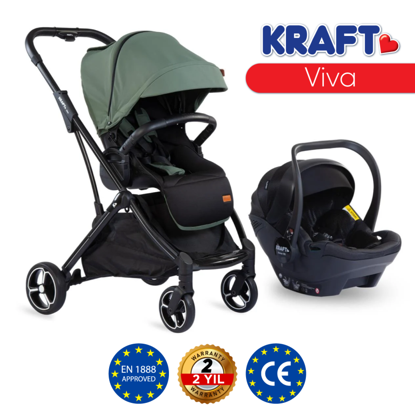 Kraft Viva I-Size Çift Yönlü Tek Elle Katlanabilir Travel Sistem Bebek Arabası Beige - 7