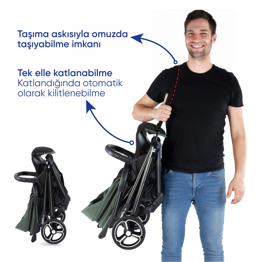 Kraft Viva I-Size Çift Yönlü Tek Elle Katlanabilir Travel Sistem Bebek Arabası Black - 6