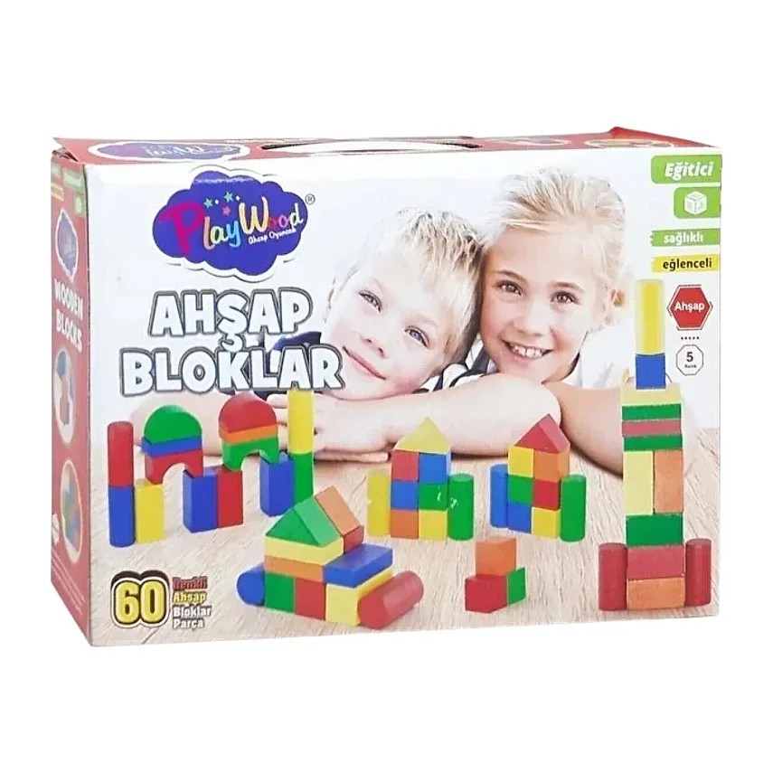Kutuda Ahşap 60 Parça Renkli Bloklar - 1