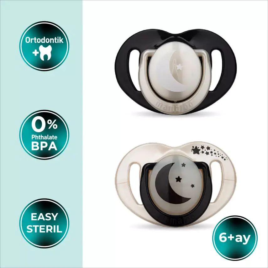 Mamajoo İkili Emzik & Sterilizasyon Saklama Kutusu Gece Gündüz 6+ Ay Pearl Black - 2