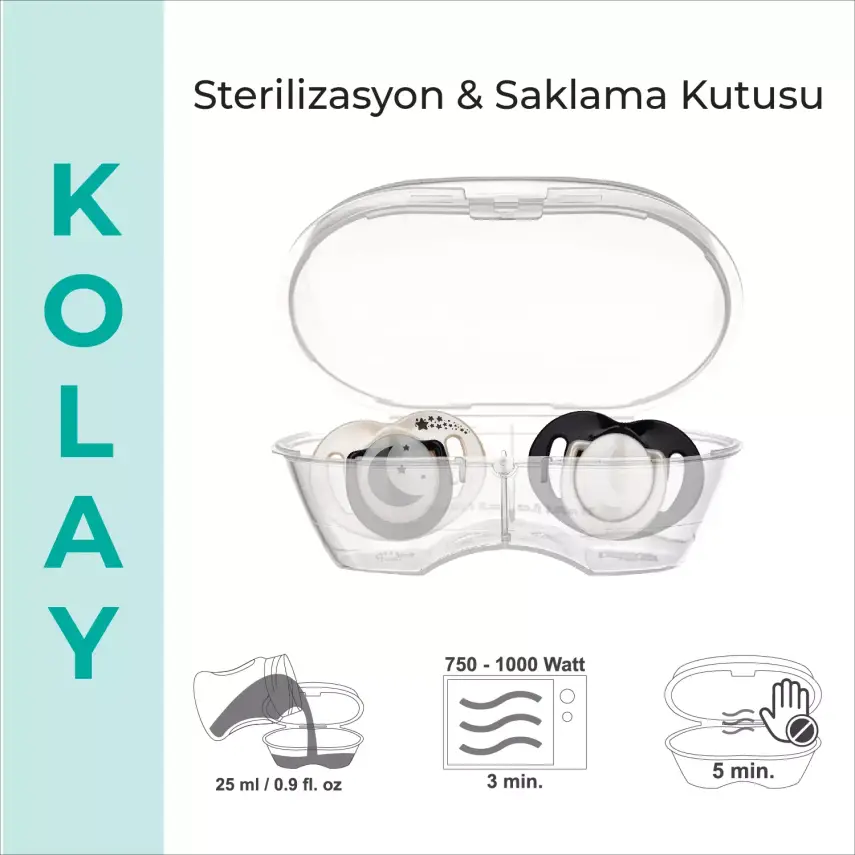 Mamajoo İkili Emzik & Sterilizasyon Saklama Kutusu Gece Gündüz 6+ Ay Pearl Black - 6