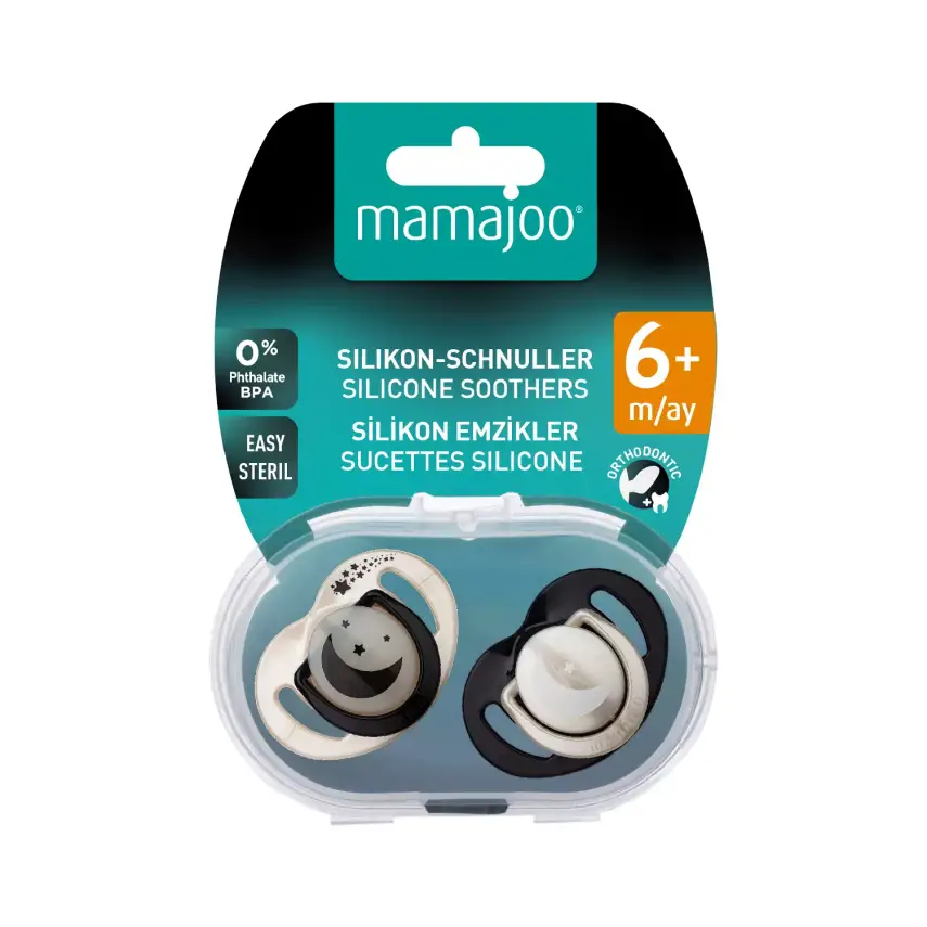 Mamajoo İkili Emzik & Sterilizasyon Saklama Kutusu Gece Gündüz 6+ Ay Pearl Black - 8