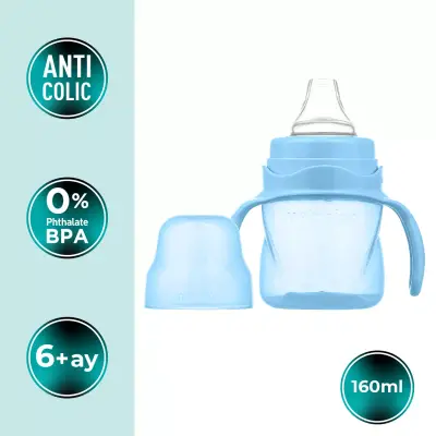 Mamajoo Kulplu Akıtmaz Eğitici Bardak 160 ml&Anti-Kolik Uç Powder Blue (1)