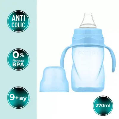 Mamajoo Kulplu Akıtmaz Eğitici Bardak 270 ml&Anti-Kolik Uç Powder Blue (1)