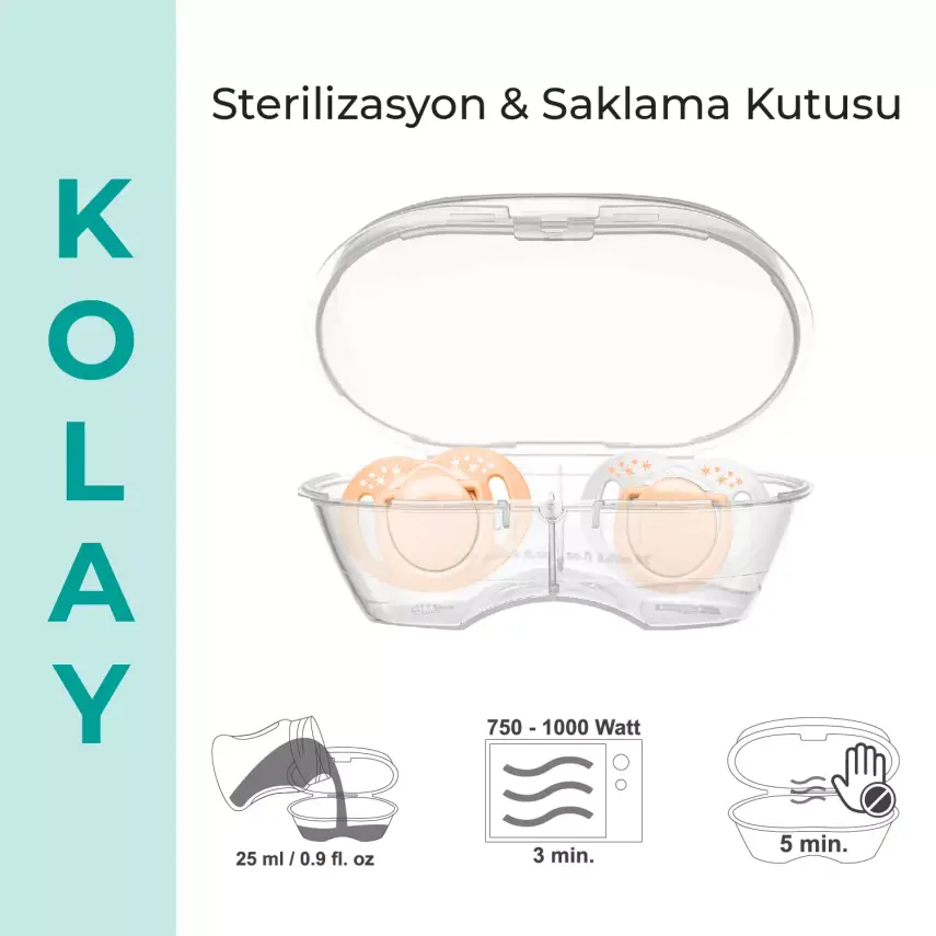 Mamajoo Ortodontik Silikon Emzik Sterilizasyon & Saklama Kutusu 0 Ay+ Powder Blush 2li - 6