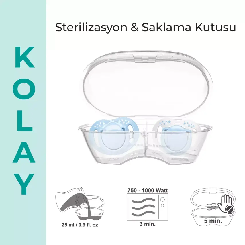Mamajoo Ortodontik Silikon Emzik Sterilizasyon & Saklama Kutusu 12 Ay+ Powder Blue 2li - 6