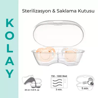 Mamajoo Ortodontik Silikon Emzik Sterilizasyon & Saklama Kutusu 12Ay+ Powder Blush 2li - 6