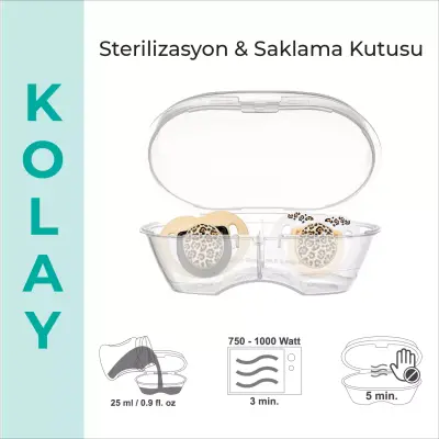 Mamajoo Silikon Emzik 2li & Sterilizasyon Saklama Kutusu 12+ Ay Bej Leopar - 6