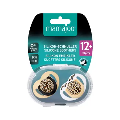 Mamajoo Silikon Emzik 2li & Sterilizasyon Saklama Kutusu 12+ Ay Bej Leopar - 8