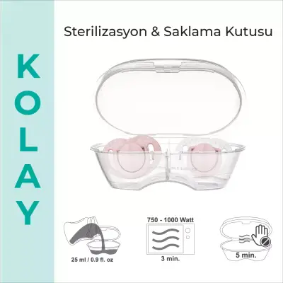 Mamajoo Silikon Emzik 2li & Sterilizasyon Saklama Kutusu 12+ Ay Powder Pink - 6