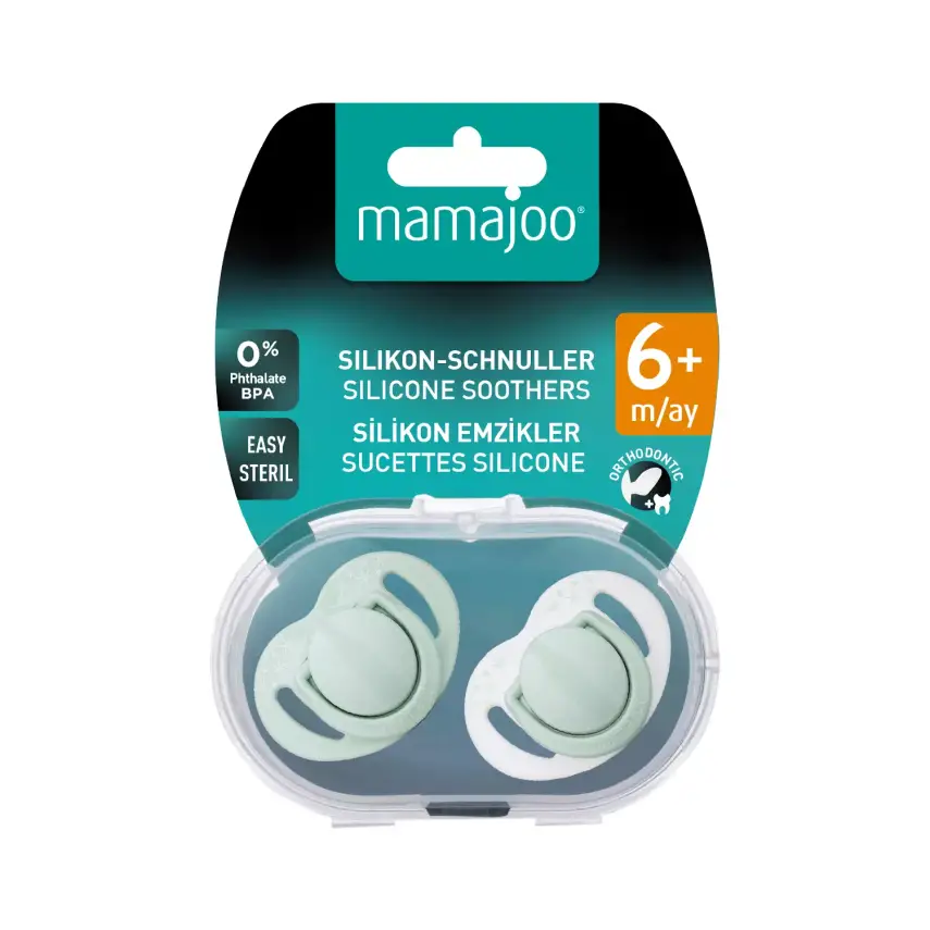 Mamajoo Silikon Emzik 2li & Sterilizasyon Saklama Kutusu 6+ Ay Powder Green - 8