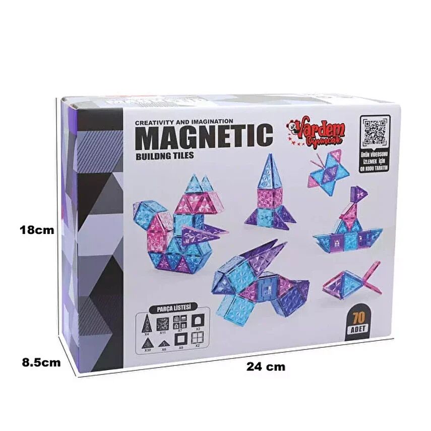 Vardem 70 Parça 7.5 Cm Manytetik Yapı Blokları Mavi-Mor - 4