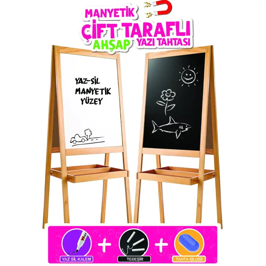 Manyetik Çift Taraflı Ahşap Yazı Tahtası - 1