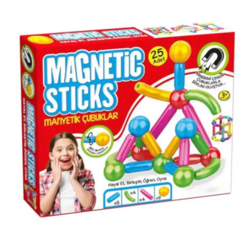 Manyetik Yap Boz Çubuklar ve Toplar Eğitici Oyun Seti 25 Parça - 1