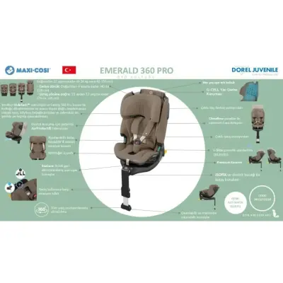 Maxi-Cosi Emerald 360 Pro I-size Araç Dışına Çıkabilen Isofix'li Dönebilir Yatabilir Slidetech Oto Koltuğu 0-36 Kg Authentic Truffle - 11