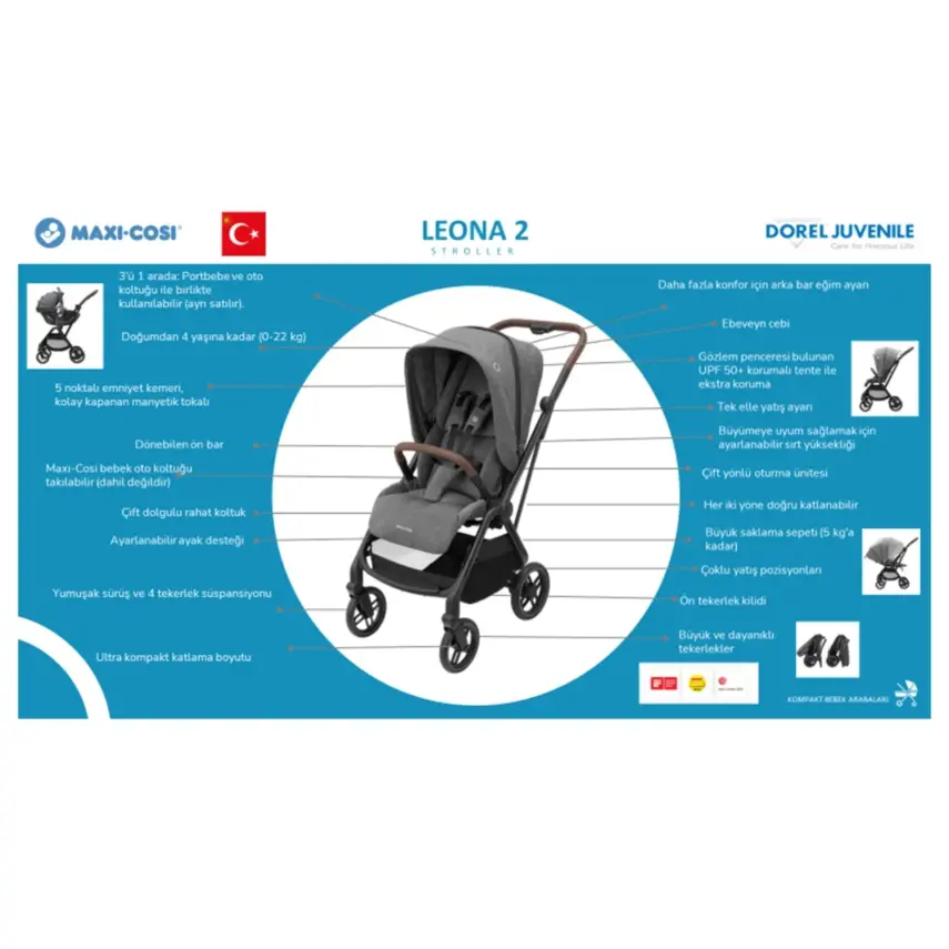 Maxi-Cosi Leona2 Çift Yönlü Tek Elle Katlanabilir Bebek Arabası Twillic Black - 4