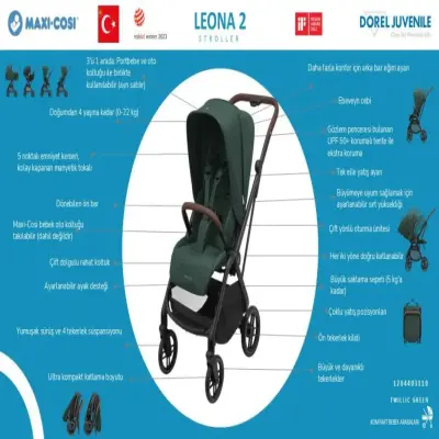 Maxi-Cosi Leona2 Çift Yönlü Uzatılabilir Sırt Desteği Tam Yatabilir Bebek Arabası Twillic Green - 5
