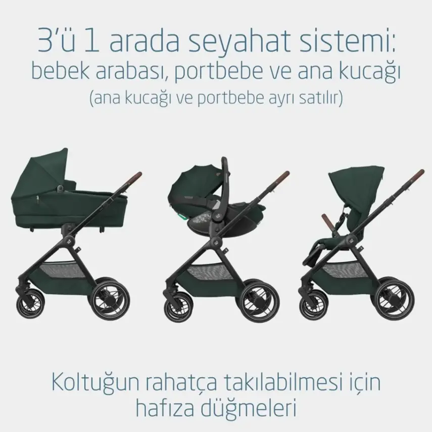 Maxi-Cosi Oxford Çift Yönlü Travel Sistem-Seyahat Sistem Bebek Arabası Twillic Green  - 11