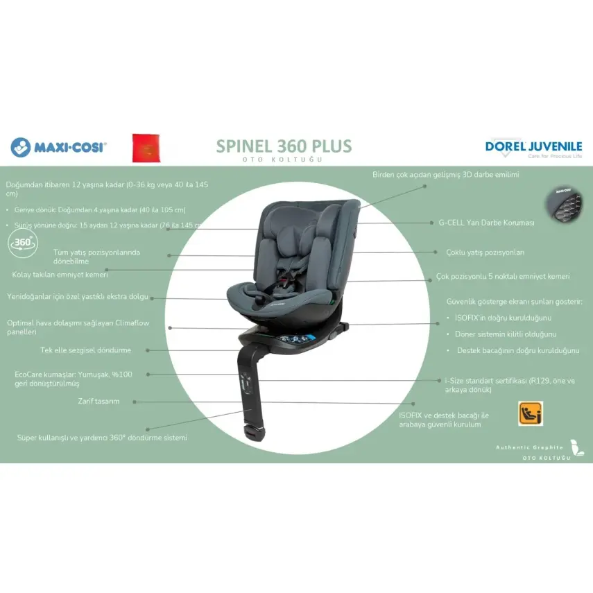 Maxi-Cosi Spinel 360 Plus Derece Dönebilen Yatabilen İsofix'li Oto Koltuğu 0-36 Kg  Authentic Truffle - 17