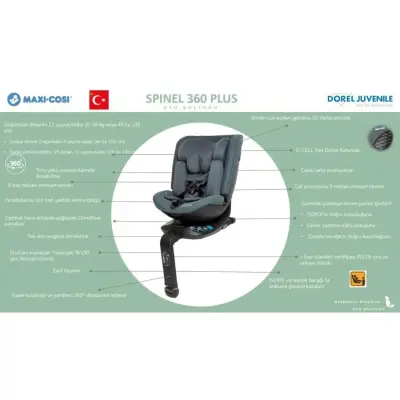 Maxi-Cosi Spinel Plus i-Size Dijital Göstergeli 360 Dönebilen Yatabilen Isofix'li 0-36 kg Oto Koltuğu Ivory - 11