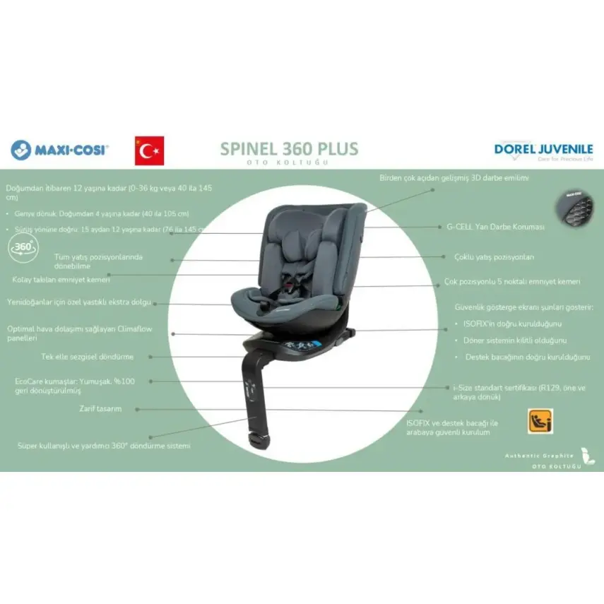 Maxi-Cosi Spinel Plus i-Size Dijital Göstergeli 360 Dönebilen Yatabilen Isofix'li 0-36 kg Oto Koltuğu Ivory - 11