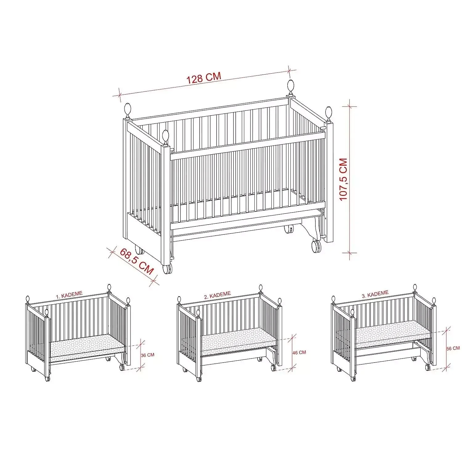 Meltem Kids Kral Beşik 60x120 cm Beyaz - Ekru
