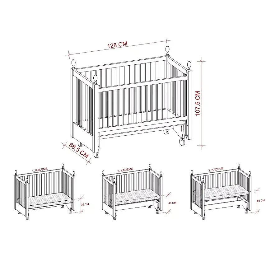 Meltem Kids Kral Beşik 60X120 Cm Beyaz - Ekru Beyaz - 7
