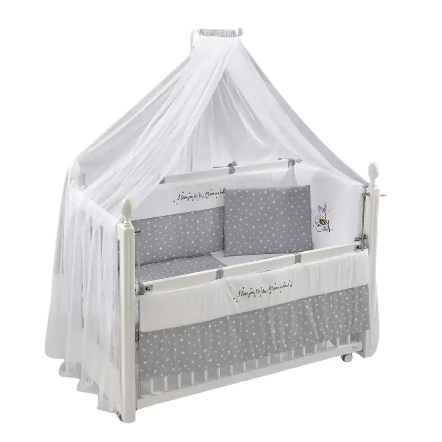 Meltem Kids Kral Beşik 60x120 cm Beyaz- Moon Gri