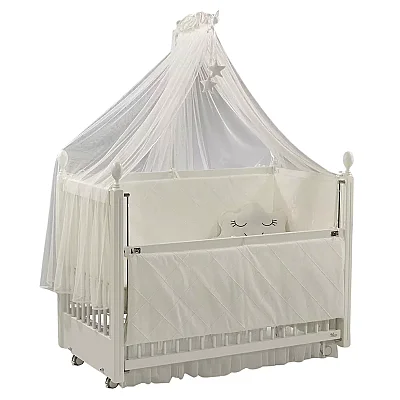 Meltem Kids Kral Beşik 60x120 cm Beyaz- Motto Ekru